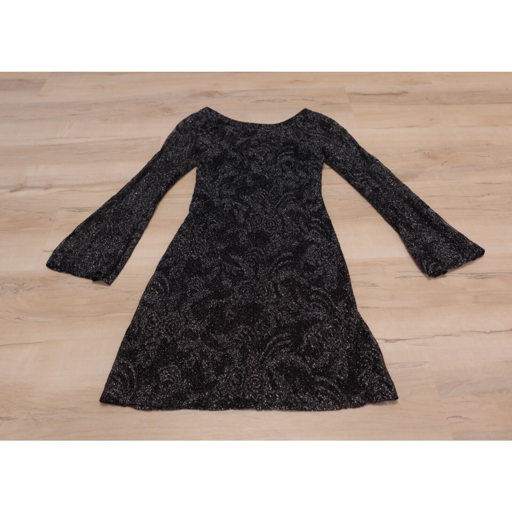 Laundry By Shelli Segal Women 2 Dress Metallic Lace Overlay Bell Sleeves‎ Black